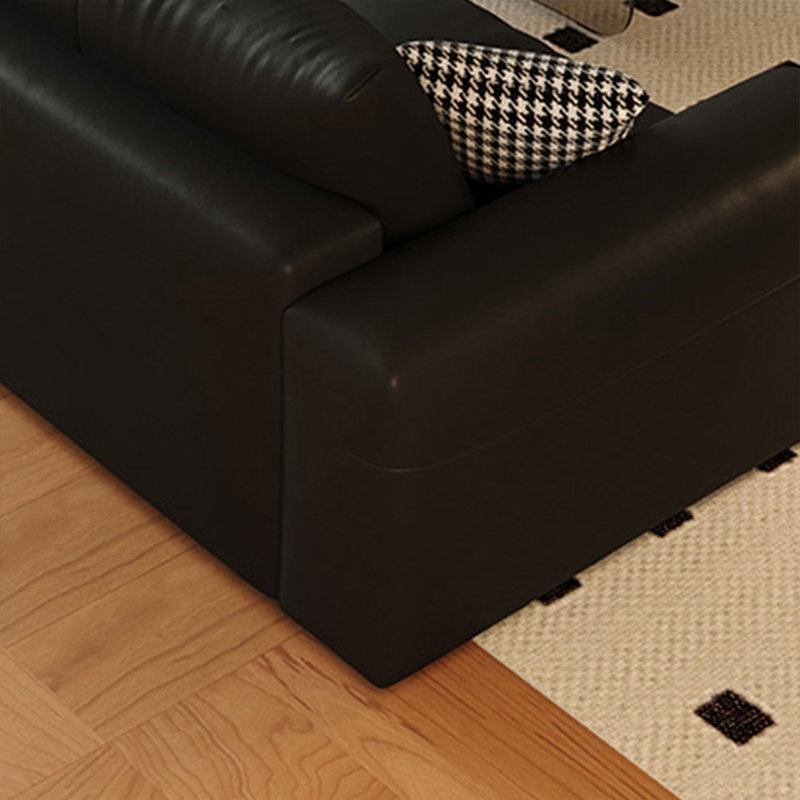 Canapé modulaire noir en cuir véritable, 29.92" H x 86.61" W x 41.34" D