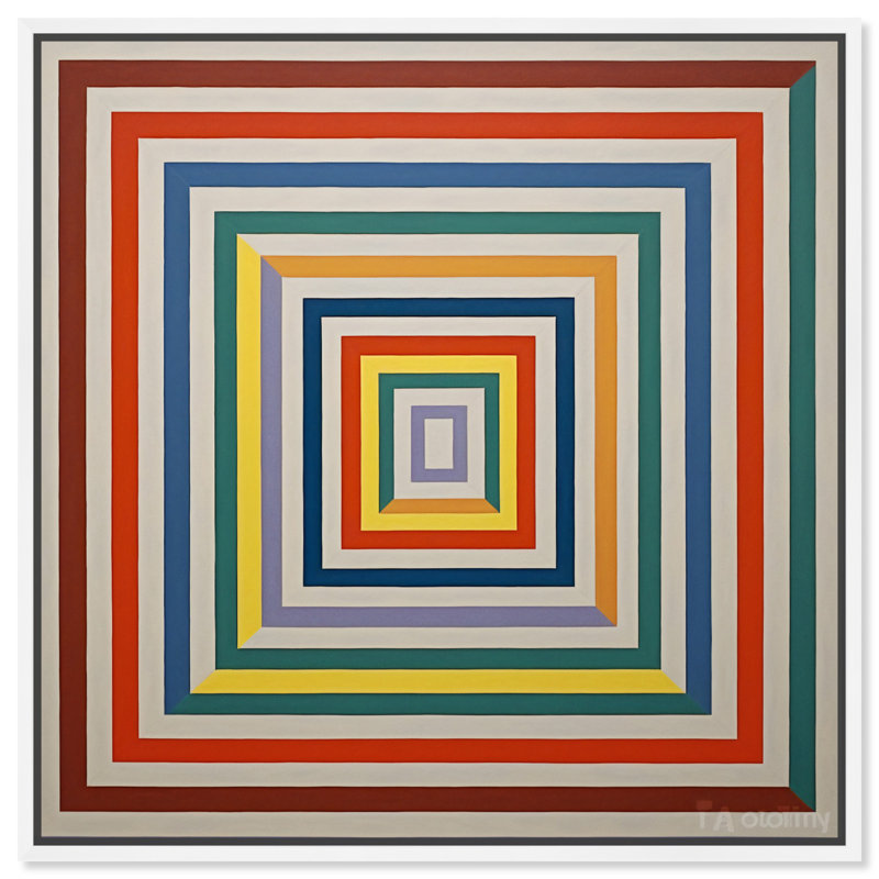 Art mural abstrait géométrique sur toile Squares, Cadre blanc, H 25 po x l 25 po