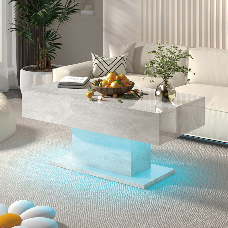 High Gloss LED Rectangle Coffee Table with 2 Drawers, Grey