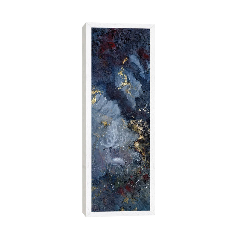 Stag by Stephanie Law - Panoramic Painting on Canvas, 30.48 cm H x 91.44 cm W, White Framed