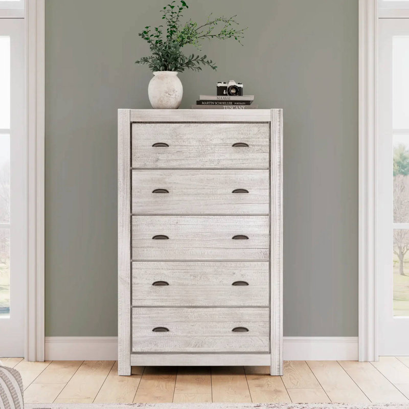 Montauk Solid Wood 32.5'' W 5-Drawer Chest, Rustic Off-White