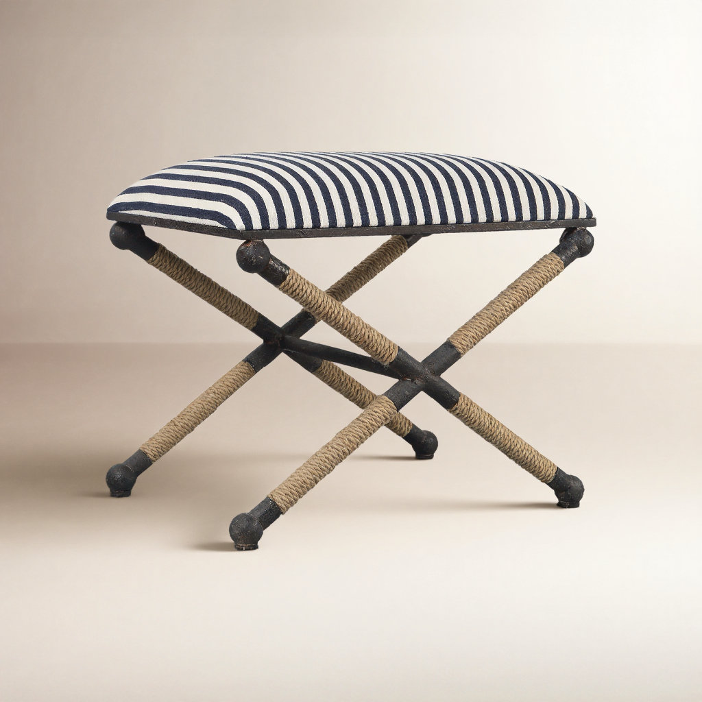 Cherise Utility Stool, Navy/White/Brown