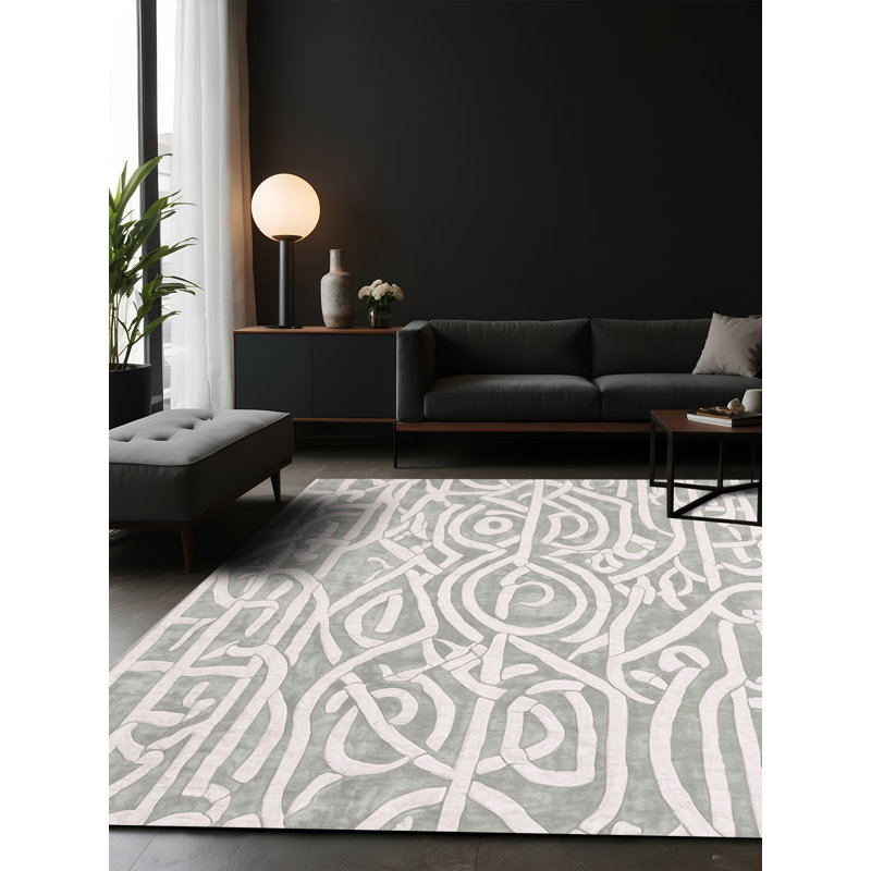 Tapis gris soyeux et moelleux, Carré 6 pi