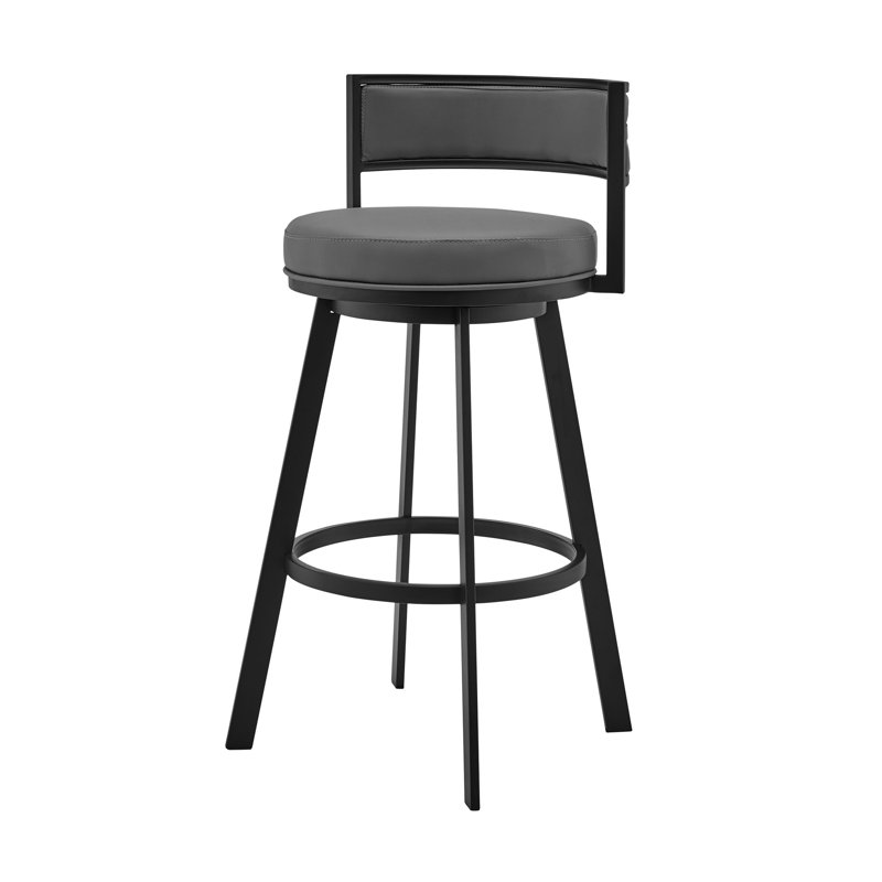 Chaise pivotante grise en faux cuir, Noir, Tabouret de comptoir (siège d'une hauteur de 26 p