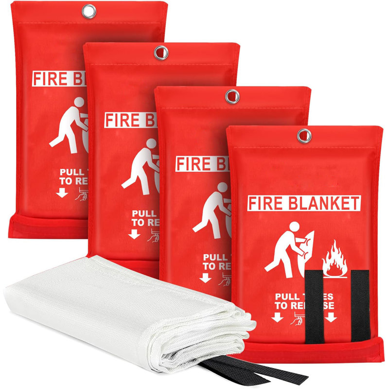 40" X 40" Fire Retardant Safety Blanket, Emergency Fire Suppression Cover, White (4-pack)