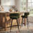 Modern Green Upholstered Bar Stool With Woven Look Backrest & Fixed Black Metal Frame Stable Counter Height Stool For Kitchen Breakfast Bar Or Cafe, Set Of 2-1110269501-1120969729