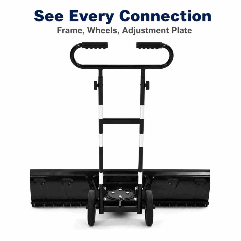Balconera 36 Inch Snow Pusher with Wheels, U-Shaped Handle Snow Shovel