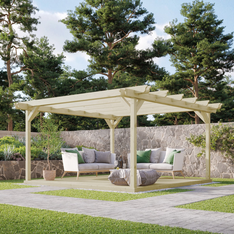 Latre Wood Pergola, 340cm H x 360cm W x 360cm D, Light Green