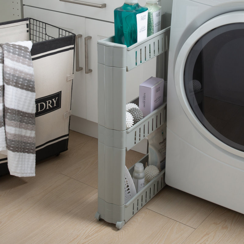 Gray Slim 3-Tier Rolling Plastic Storage Cart