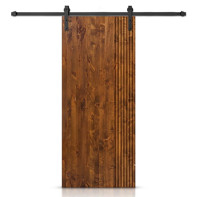 Porte de grange en bois massif lambrissé et métal, Noyer, H 84 po x l 36 po