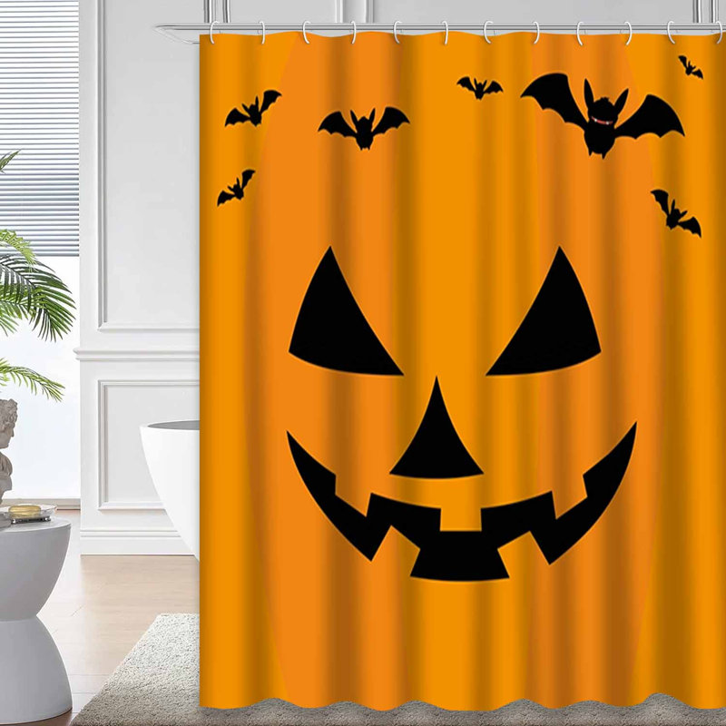 Dessin d'Halloween mignon rideau de douche orange avec 12 crochets, L 72 po x l 72 po