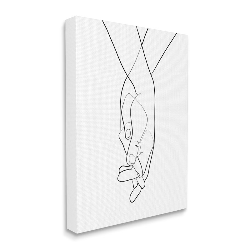 Mains entrelacées, geste romantique minimaliste, Toile tendue, H 30 po x l 24 po