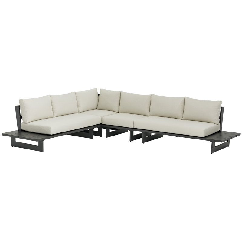 Canapé modulaire d'extérieur avec coussins Kirit 129,5, gris, Crème