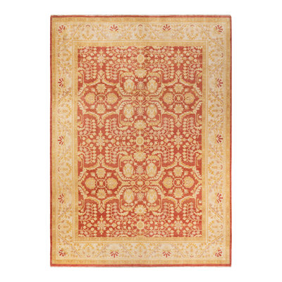 Tapis unique noué à la main éclectique Roslinda - orange, 8 pi 10 po x 12 pi 3 po