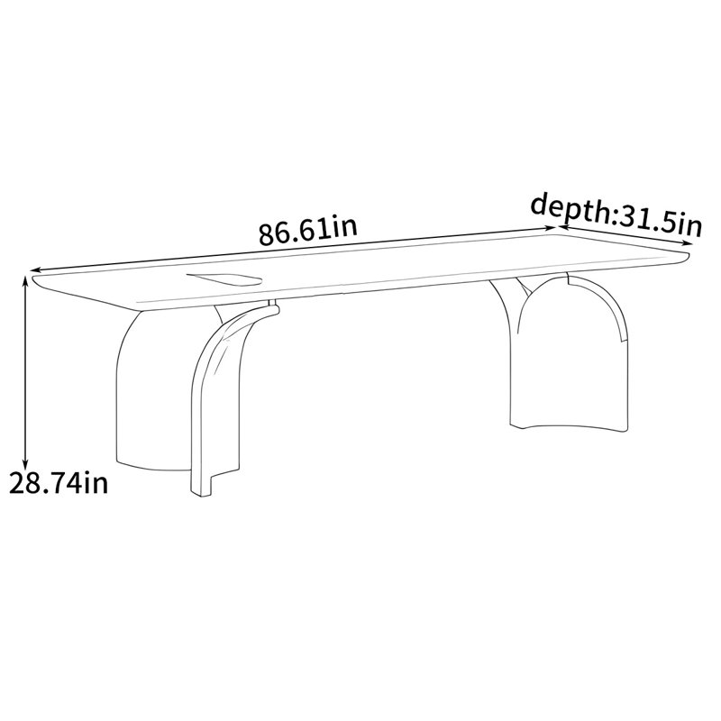 Bureau simple et moderne, H 28,74 po x l 86,61 po x P 31,5 po