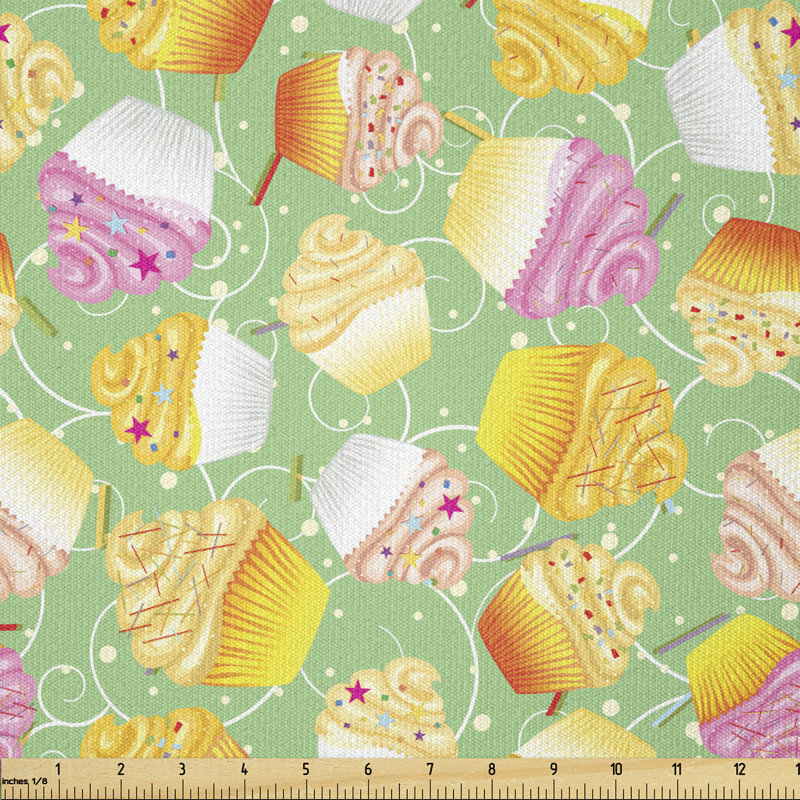 Corisa Food Creamy Cupcakes and Swirls Shapes Multi-Purpose Fabric