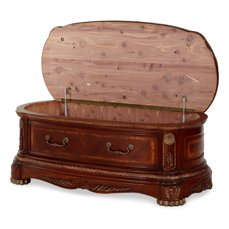 Cortina Honey Walnut Leather Storage Bench