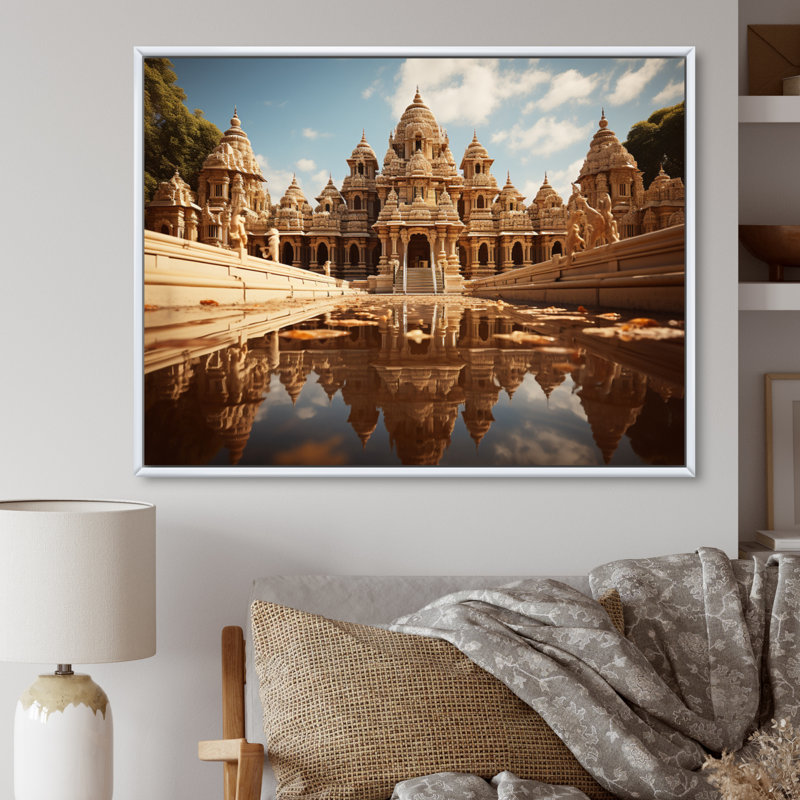 «Hinduisim Art Temple Reflections I», reproduction, Cadre flottant blanc, H 34 po x l 44 po x P 1,5 po
