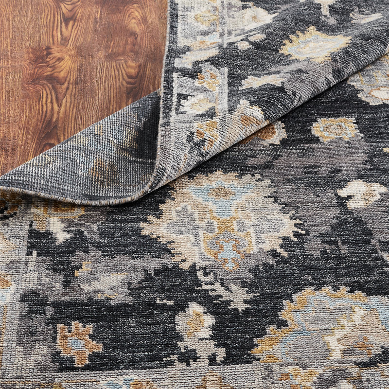 Timeless Fusion Hand Knotted Wool Abstract Area Rug in Black, Rectangle 8' x 10'