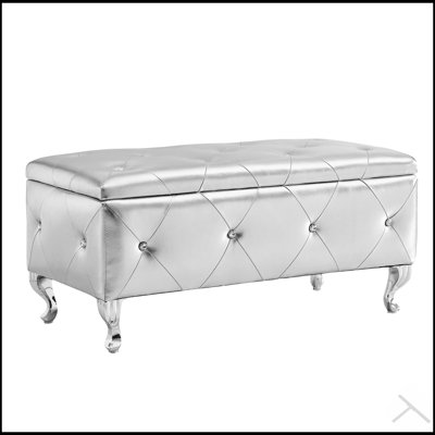 Luxurious Faux Leather Rectangular Storage Ottoman Bench with Crystal Buttons for Elegant Bedroom Decor and Extra Seating