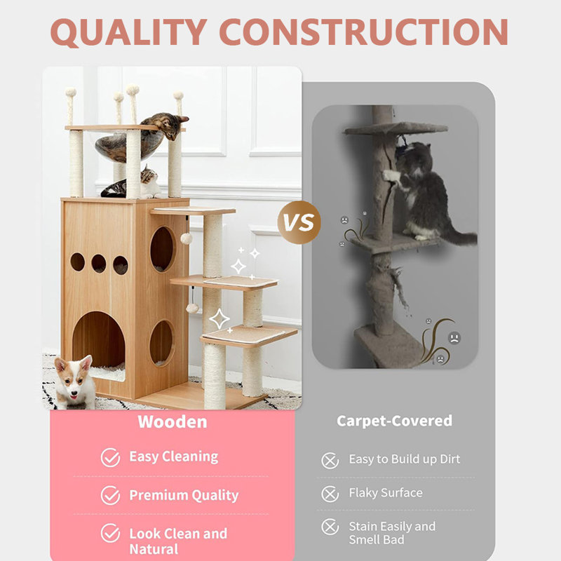 Tavion 51“ Wood Cat Trees,Cat Tower,Cat Trees for Large Cats, Beige