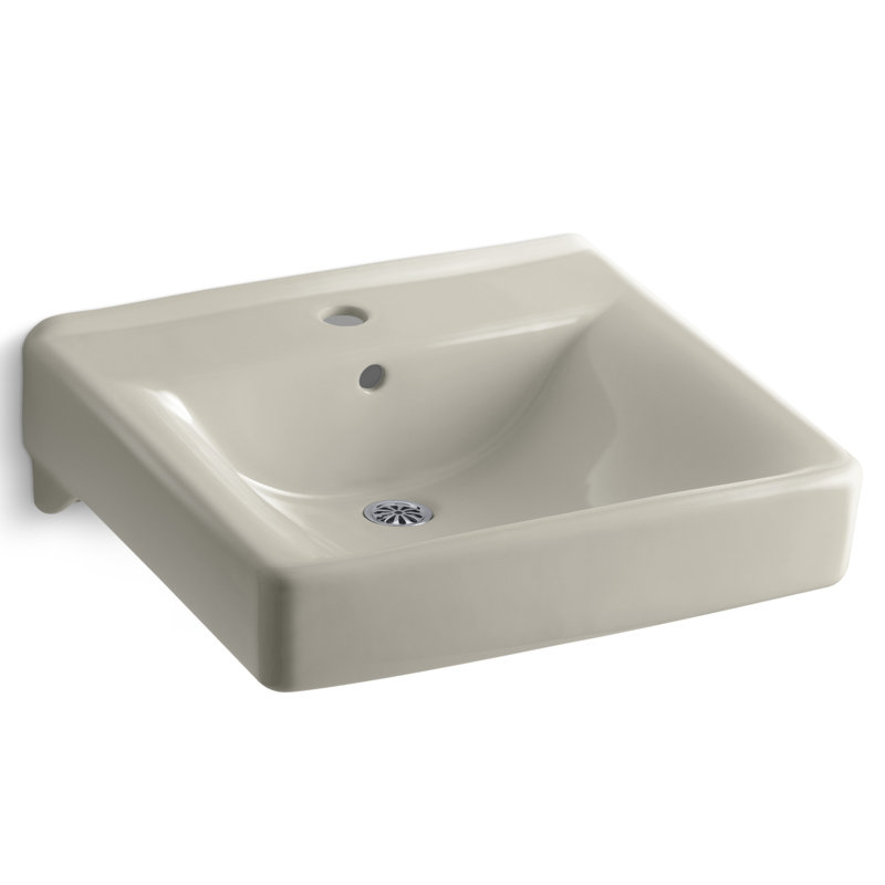 Lavabo de salle de bain mural en céramique avec trop-plein 20 po Soho, Banc de sable, Simple