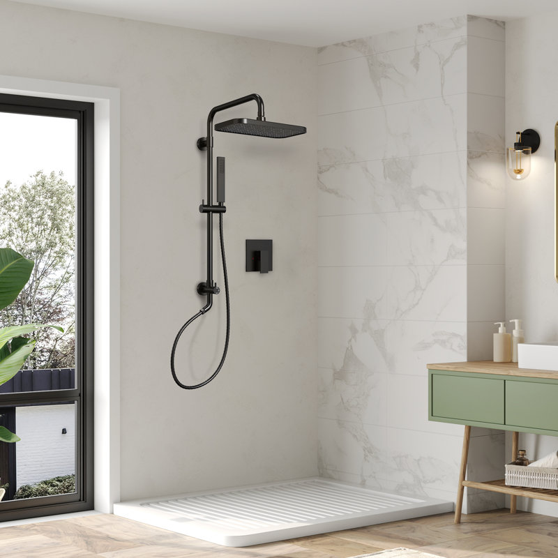 Wall-Mounted Pressure-Balanced Shower System with 12.6" Rain Shower Head, Handheld Shower and Adjustable Slide Bar