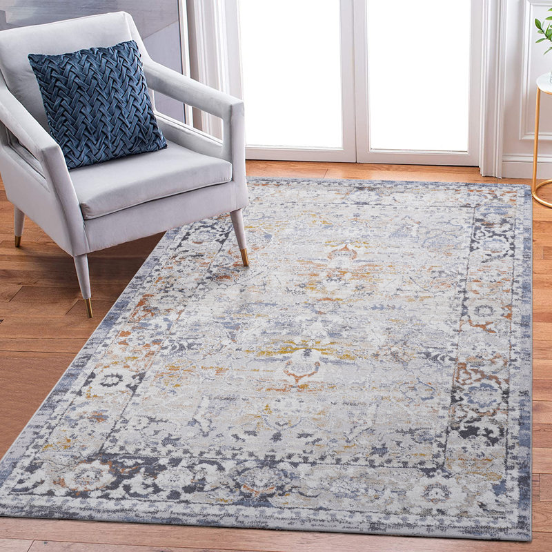 Tapis Naar Payas tissé à la machine ivoire / gris / traditionnel, Rectangle 5 pi 3 po x 7 pi 6 po