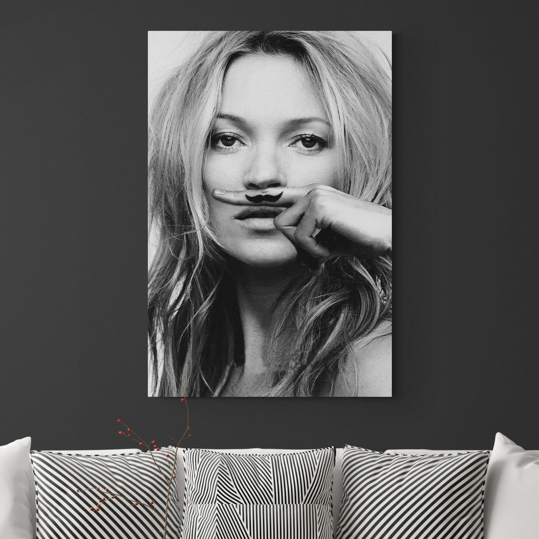 Kate Moss Finger Moustache - Wrapped Canvas Print