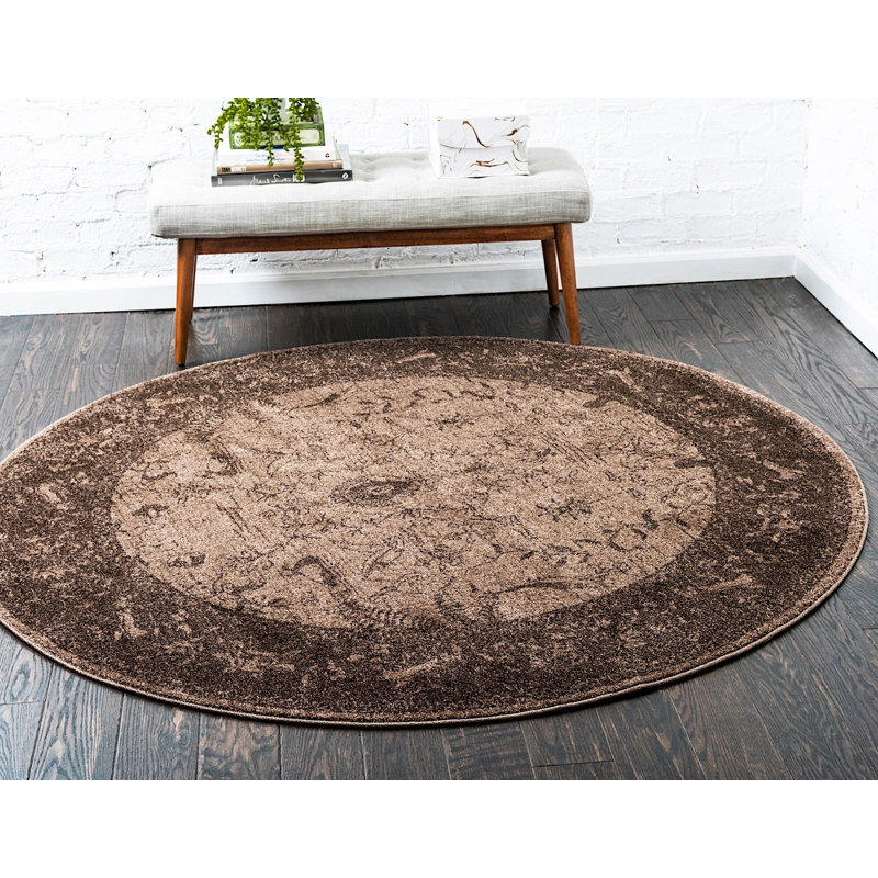 Tapis brun à motif oriental Soledad, Rond 8 pi
