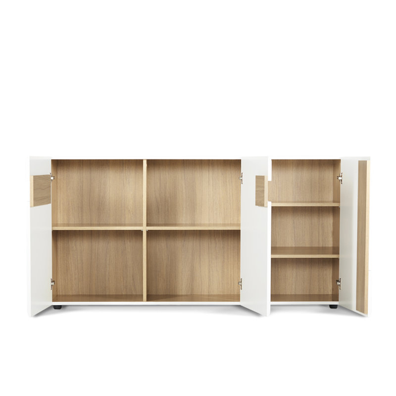 Goddard 165cm W Chest of Drawers, Matt White/High-Gloss White/Oak