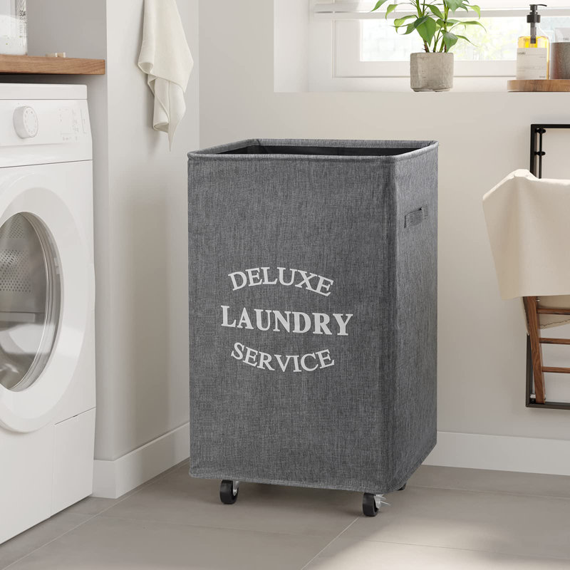 Fabric Rolling Laundry Hamper with Handles, White