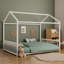 Structure de lit pleine grandeur en métal de style Montessori, forme de maison avec barrières de sécurité verticales pour enfants, assemblage facile, sans lattes, blanc-642777195-642777196
