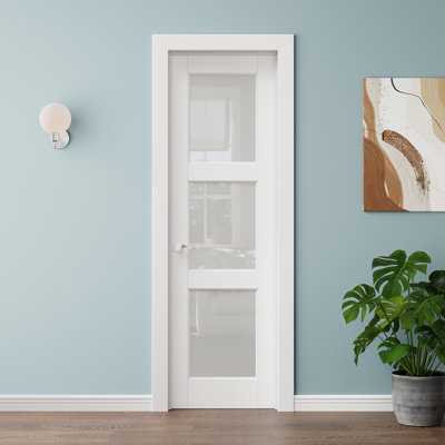 24 x 80 Slab Door, Frosted Glass Door Slab,3 Lite Glass with Solid Panel, Primed, Pantry Door, Bedroom door, Room Door, Closet Door