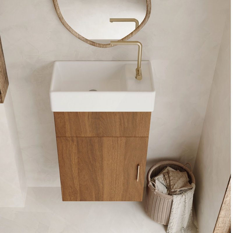 16.5" Modern Floating Bathroom Vanity With Intergrated Ceramic Basin And Storage