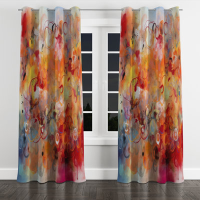 Orange Red Marbled Dreamscape I - Modern Grommet Curtain - Velvet Room Darkening - 1 panel