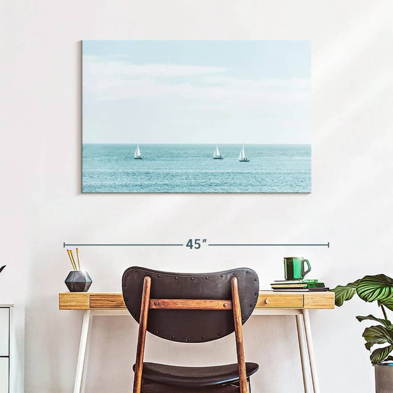 Distant Three Sailboats, 26" H x 39" W