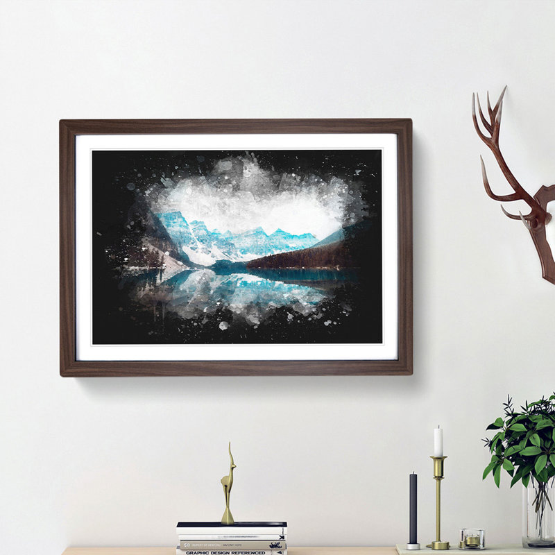 Mountains & Forest By Lake Moraine - Single Picture Frame Print on MDF, 45cm H x 63cm W x 2cm D, Walnut Framed