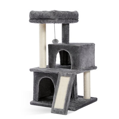 34-Inch Multilevel Plush Double Condos Cat Tree