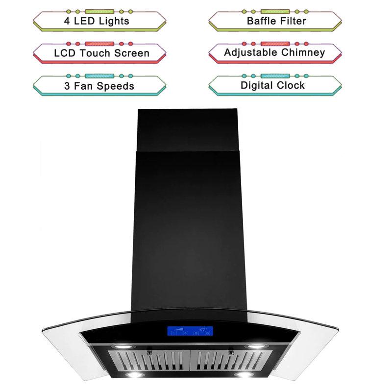 JOEAONZ 30" Stainless Steel 700 CFM Convertible Island Range Hood with Baffle Filter