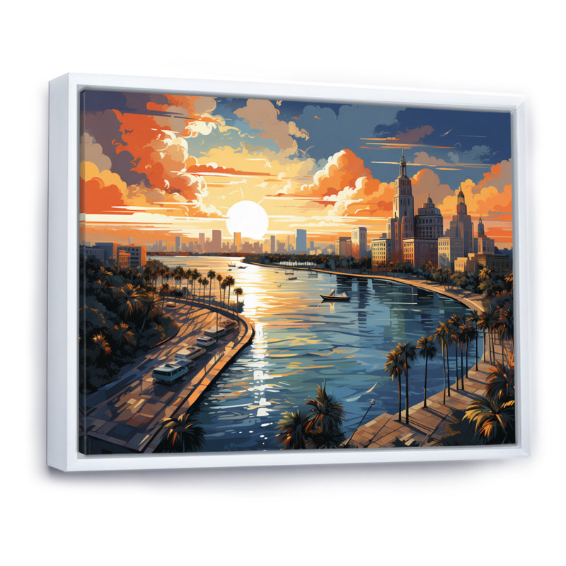 Sunshines State Miami II, H 16 po x l 32 po x P 1 po, Cadre flottant blanc