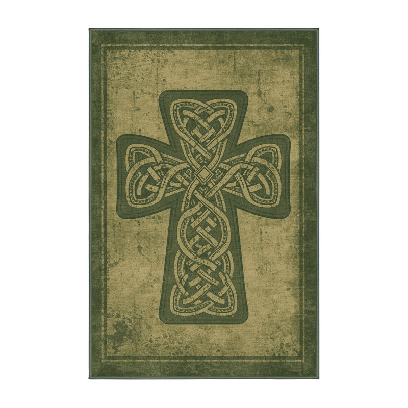 Tapis moelleux et moelleux à motif abstrait moderne et contemporain St Patties en vert - reliure vert sauge, 7 x 9