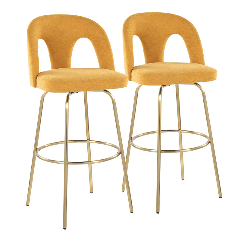 Tabouret de bar à hauteur fixe, Orange / tissu, Doré