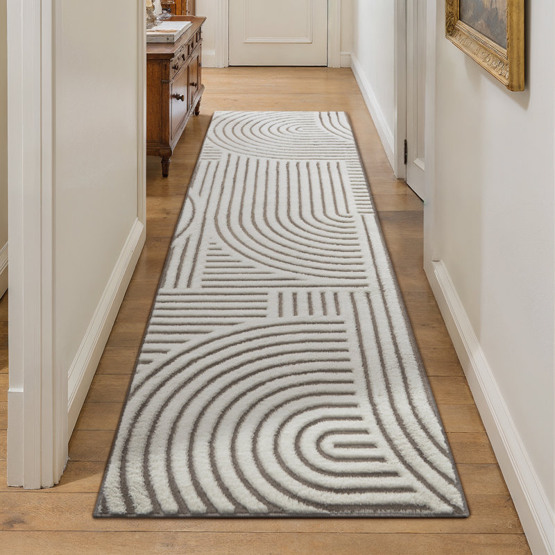 Tapis géométrique moderne pour le salon Rove, Beige, Tapis de couloir 2 pi x 8 pi