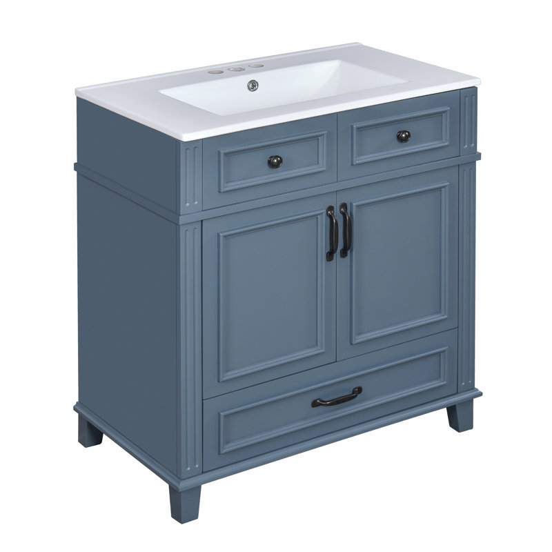 Meuble-lavabo de 30 pouces avec lavabo en céramique, conception épurée pour espaces compacts et rangement amélioré