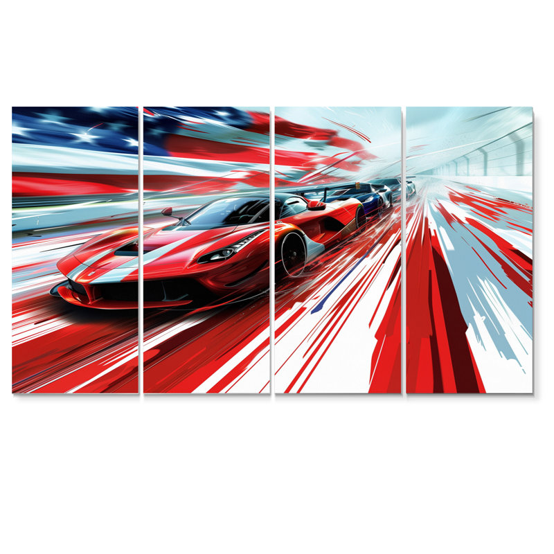 «American Sports car At The Race Track II», ensemble d'art sur toile, H 32 po x l 64 po