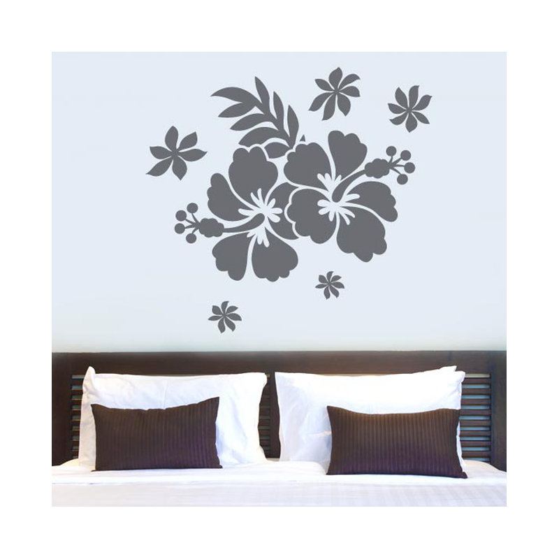 Hibiscus Flower Wall Sticker, Grey