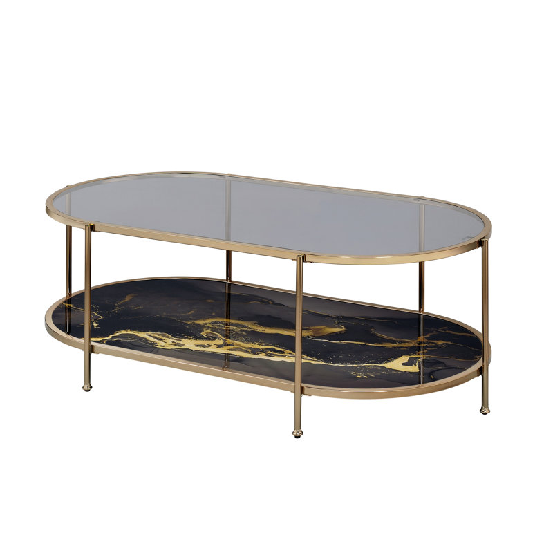 Table basse moderne en marbre noir avec structure en métal et fonction élégante