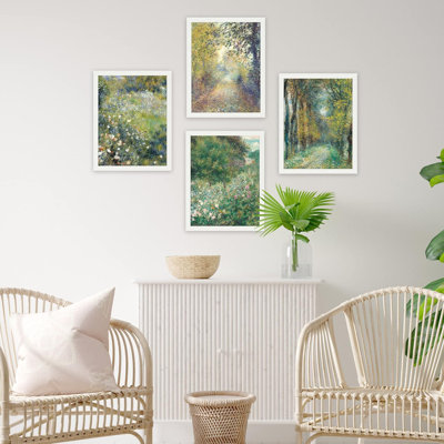 Multicolore, aquarelle, fleur sauvage, forêt, campagne, jardin, rétro, décor de salle de bain rétro, impression sur papier, 4 pièces