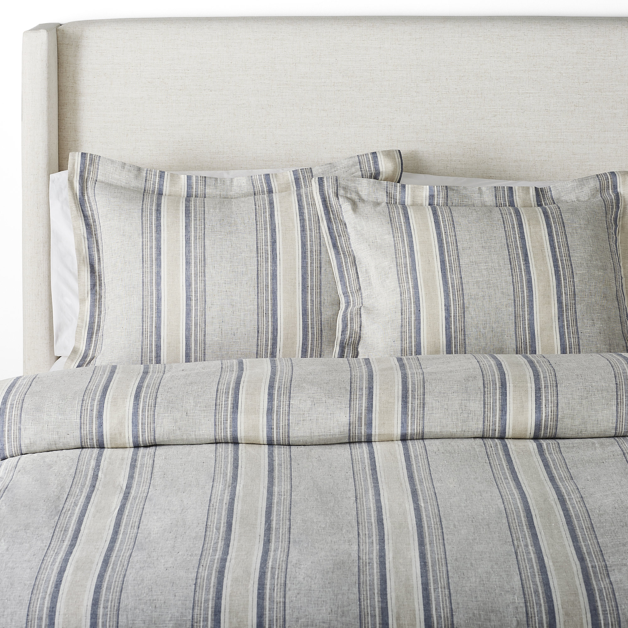 Dorian 100% Linen Sham Set, Standard, Blue/Gray